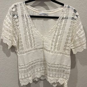 Cream cotton lace Zara top